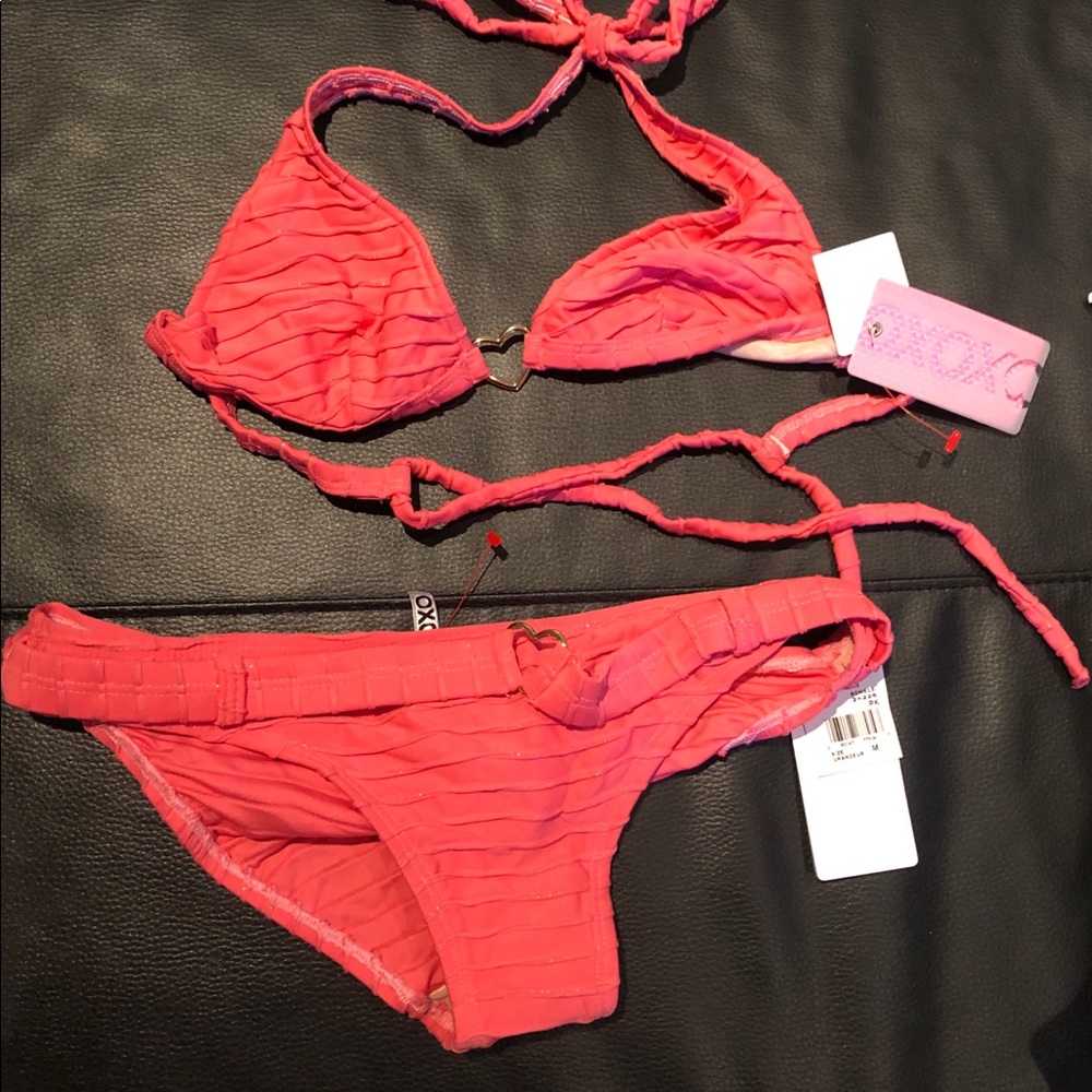 Xoxo Pink Bikini with Gold Heart Detail